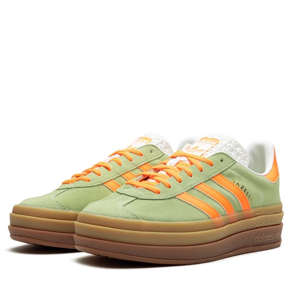 adidas Gazelle Platform Sneakers in Light Green & Orange